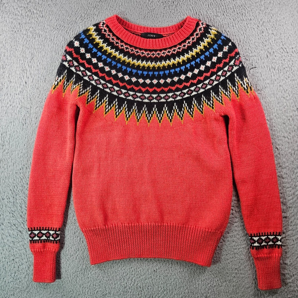 J Crew Sweater Women XXS Fair Isle Wool Blend Colorful Orange
